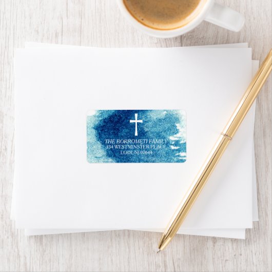 Modern Blauw Waterverf Kruis Retouradres Etiket (Insitu)