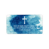 Modern Blauw Waterverf Kruis Retouradres Etiket (Voorkant)