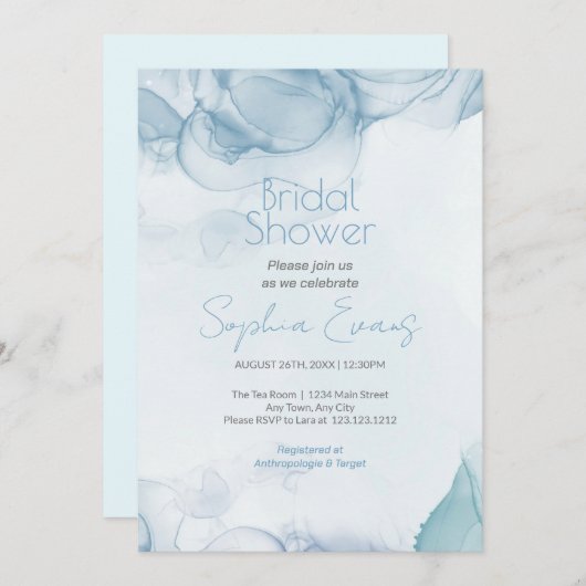 Modern blauw Waterverf Vrijgezellenfeest Kaart (Voorkant / Achterkant)