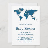 Modern blauw Wereldkaart Baby shower Kaart (Voorkant)