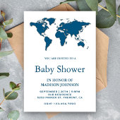 Modern blauw Wereldkaart Baby shower Kaart