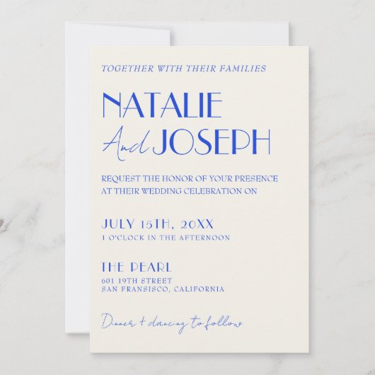 Modern Blauw Whimsical Frans Retro foto bruiloft Kaart (Voorkant)