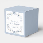 Modern Blauw Winter Bloemen Baby shower Bedankdoosjes (Achterkant)