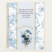 Modern Blauw Wit Bloemen Bijbel Verse Custom Name Planner (Voorkant)