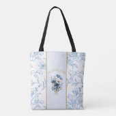Modern Blauw Wit Bloemen Bijbel Verse Custom Name Tote Bag (Achterkant)