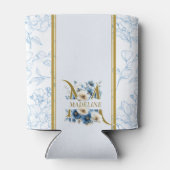 Modern Blauw Wit Bloemen Bijbel Verse Monogram Blikjeskoeler (Achterkant)
