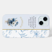 Modern Blauw Wit Bloemen Bijbelvers Case-Mate iPhone Case (Achterkant (horizontaal))