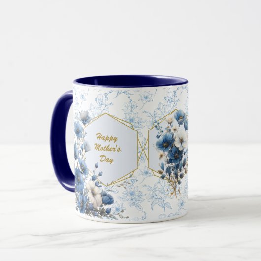 Modern Blauw Wit Bloemen Bijbelvers Mok (Voorkant links)