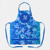 Modern Blauw Wit Bloemen Waterverf Monogram Schort (Voorkant)