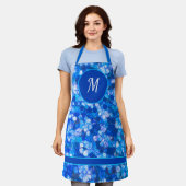 Modern Blauw Wit Bloemen Waterverf Monogram Schort (Gedragen)