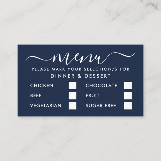 Modern Blauw & Wit Eenvoudig Script Menukaart Informatiekaartje (Voorkant)