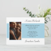 Modern Blauw Wit Foto Post Huwelijksfeest Kaart (Staand voorkant)