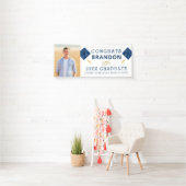 Modern Blauw Wit GEFELICITEERD GESLAAGD Foto Spandoek (Insitu)