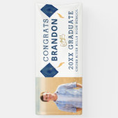 Modern Blauw Wit GEFELICITEERD GESLAAGD Foto Spandoek (Verticaal)