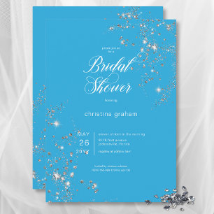 Modern Blauw & Wit Glam Diamonds Vrijgezellenfeest Kaart
