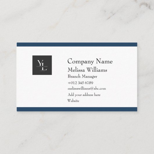 Modern Blauw Wit Goud met Logo Visitekaartje (Achterkant)