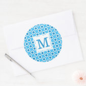 Modern Blauw Wit Grote Stippen Monogrammed Ronde Sticker (Envelop)