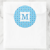 Modern Blauw Wit Grote Stippen Monogrammed Ronde Sticker (Tas)