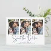 Modern Blauw Wit Handgeschreven sparen de Datum Save The Date (Staand voorkant)