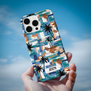 Modern Blauw Wit Hawaii Island Tropical Custom iPhone 16 Pro Hoesje