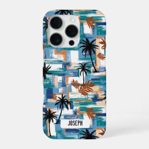 Modern Blauw Wit Hawaii Island Tropical Custom iPhone 16 Pro Hoesje