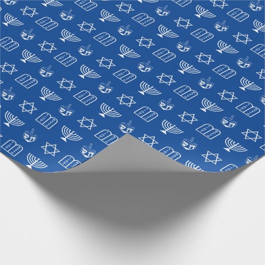 Modern blauw wit Joods iconen patroon Chanoeka Cadeaupapier (Hoek)