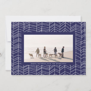 Modern Blauw & Wit Kerst Kerststok Frame Hol Feestdagenkaart