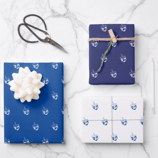 Modern blauw wit marine dreidel patronen Chanoeka Inpakpapier Vel (Voorkant)