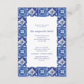 Modern Blauw Wit Mediterraan Bruiloft Accommodatie Informatiekaartje (Voorkant)