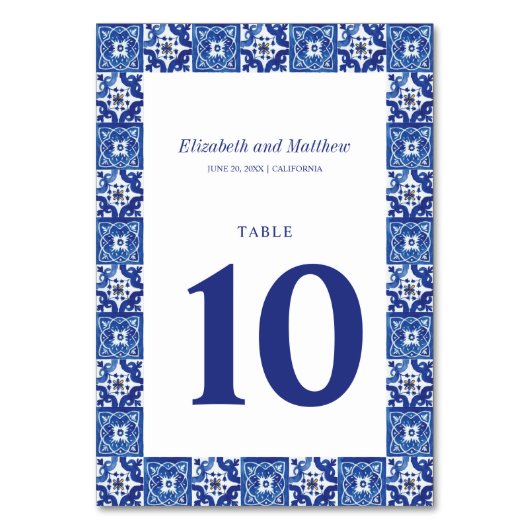 Modern Blauw Wit Mediterraan Bruiloft Kaart (Voorkant)