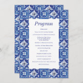 Modern Blauw Wit Mediterraan Bruiloft Programmakaart (Voorkant / Achterkant)