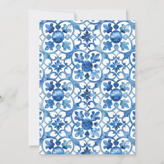 Modern Blauw Wit Mediterraan Bruiloft Save The Date (Achterkant)