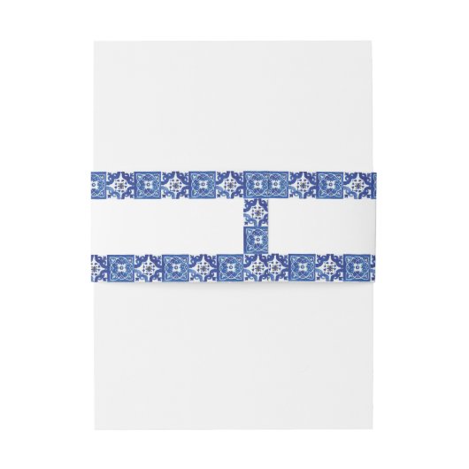 Modern Blauw Wit Mediterraan Bruiloft Uitnodigingen Wikkel (Achterkant Voorbeeld)