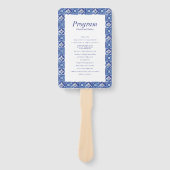 Modern blauw wit mediterraan huwelijksprogramma handwaaier (Voorkant)