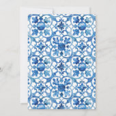 Modern Blauw Wit Mediterraan Waterverf bruiloft Kaart (Achterkant)