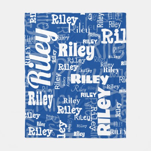 Modern Blauw Wit Naam Herhalend Patroon Fleece Deken (Voorkant)