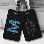 Modern Blauw Wit Naam Monogram Bagagelabel<br><div class="desc">Creëer Uw eigen aangepaste elegante moderne blauw-witte naam Monogram Bagagelabel. Dit chique en stijlvolle bagagelabel is het perfecte reisaccessoire voor de wereldreiziger of iedereen met een serieus hoesje van reislust. De voorkant is voorzien van een uniek monogram met een gewaagd blauw initiaal in een strak lettertype, met jouw naam dat...</div>