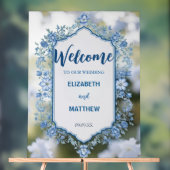 Modern Blauw & Wit Overlay Bloemen bruiloft Acryl Bord (Neutraal)