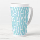 Modern Blauw Wit Patroon Monogram Latte Mok (Rechterhoek)
