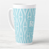 Modern Blauw Wit Patroon Monogram Latte Mok (Linkerhoek)