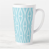 Modern Blauw Wit Patroon Monogram Latte Mok (Rechts)