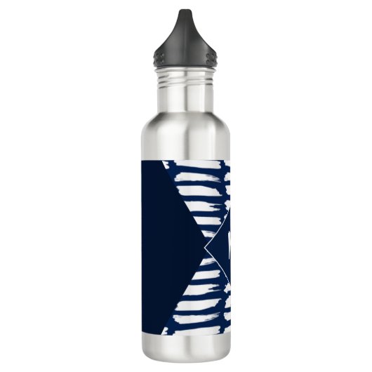 Modern blauw wit patroon Stijlvol monogram Waterfles (Links)