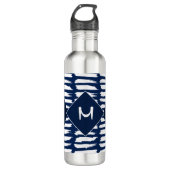 Modern blauw wit patroon Stijlvol monogram Waterfles (Voorkant)