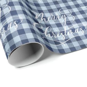 Modern Blauw Wit Plaid Kerstmis Vakantie GIFT Cadeaupapier