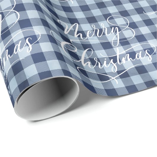 Modern Blauw Wit Plaid Kerstmis Vakantie GIFT Cadeaupapier (Rol Hoek)