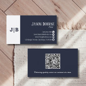 Modern Blauw Wit Professionele QR Code Eenvoudig Visitekaartje