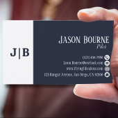 Modern Blauw Wit Professionele QR Code Eenvoudig Visitekaartje