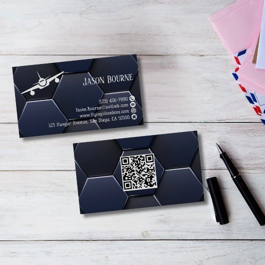 Modern Blauw Wit Professionele QR-code Visitekaartje