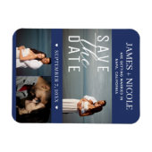 Modern Blauw & Wit Save the Date Wedding 3 Foto's Magneet (Horizontaal)