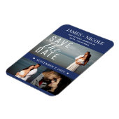 Modern Blauw & Wit Save the Date Wedding 3 Foto's Magneet (Linkerzijde)